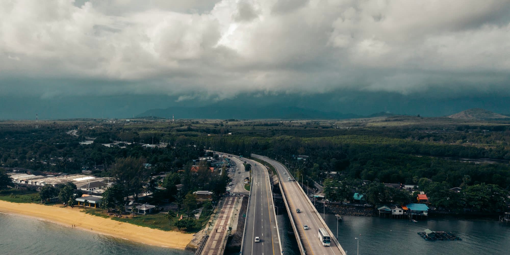 The road bridge linking Phuket island to the mainland, seen from the air
